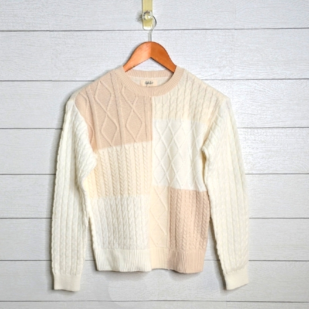 NWT Style & Co. Women's Patchwork Sweater - Cream and Tan